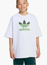 Adidas Kids Trefoil Tee White Black Neon Embroidered Size XL 15-16Y Oversized