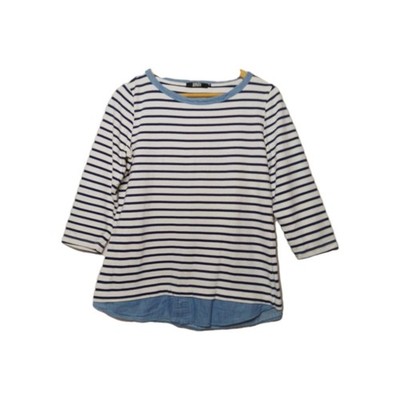 David Jones 3/4 Sleeve  Layered Look Cotton  Striped Knit Top Size S EUC