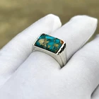 Handmade 925 Sterling Silver Men’s Blue Turquoise Ring Statement Gemstone Band