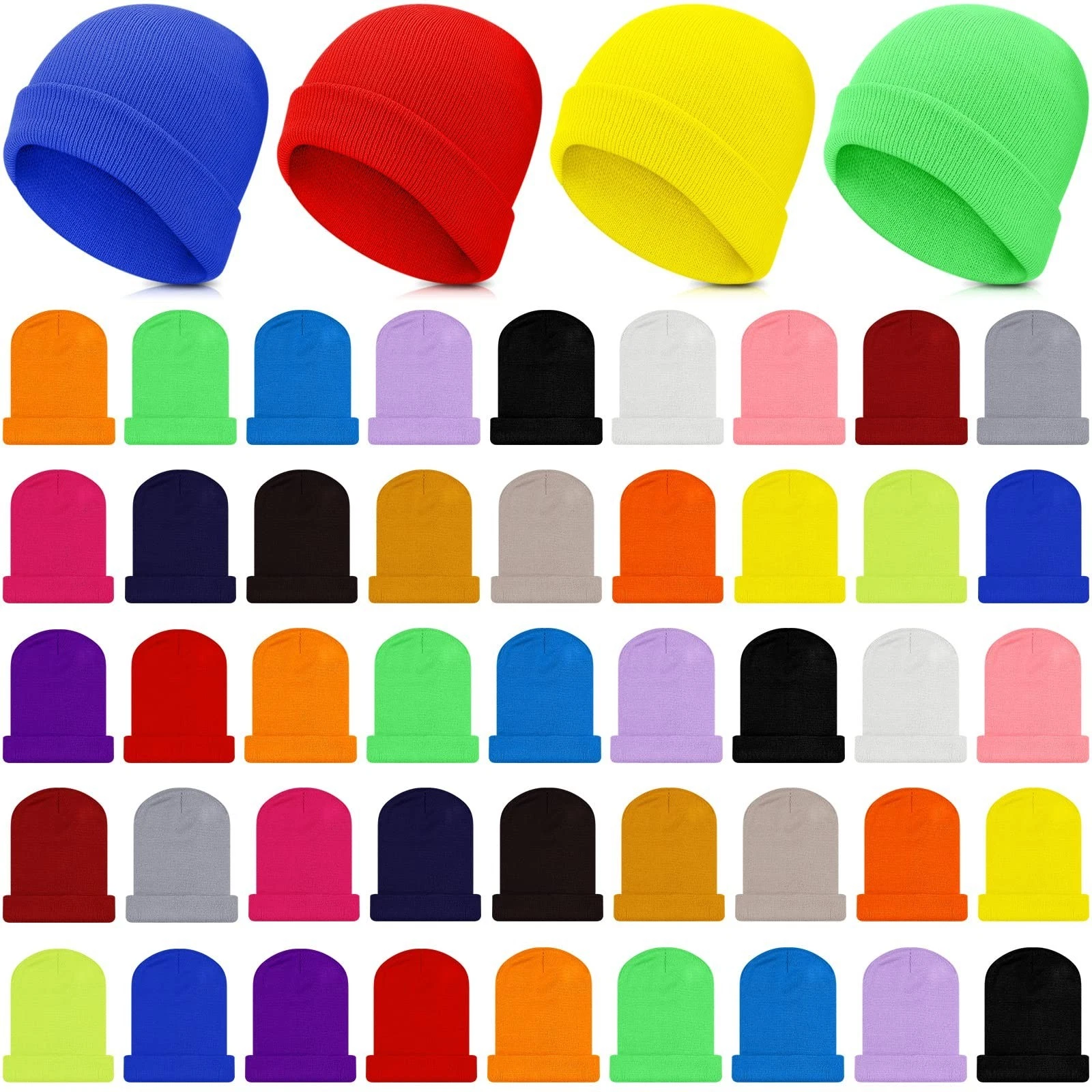 50 Pcs Kids Knit Beanie Hats - Warm, Windproof, Cozy Acrylic Caps for Winter