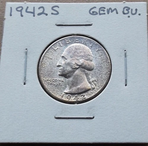 1942 S Washington Quarter - Gem BU -  90% Silver - nice toning