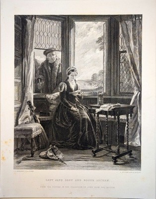 J.C. Horsley (nach). Lady Jane Grey and Roger Ascham. Original Stahlstich von 18
