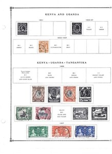 Kenya-Uganda-Tanganyika, 1935-1938, 10 stamps, hinged on two album pages