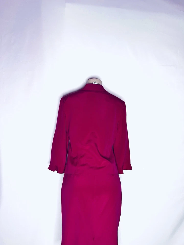 TRAJE VINTAGE MAGGY LONDON ROSA OSCURO 100% SEDA TALLA 10 Foto 3 de 3