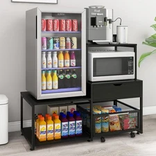 PUNCIA Mini Fridge Stand with Storage, Coffee Bar Cabinet with Power Outlet a...