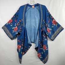 Floral Print Kimono Flying Tomato sz M/L Blue Red Bohemian Festival Coastal Core