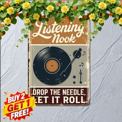 Turntable Music Audio Artwork Metal Tin Sign Vintage Room Decor Plaque 8x12