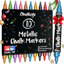 Dual Tip Liquid Chalk Markers for Blackboard 10 Metallic Colors, 1Mm 5Mm Fine,