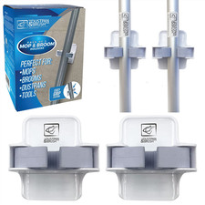 Pack of 2 Broom and Mop Holder Wall Mount Self Adhesive Grip Clips Hooks
