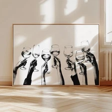 Cheers Poster | Bar Cart Decor | Neutral Black and White Vintage Wall Art