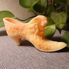 Vtg Fenton Burmese Yellow Pink Glass Cat Shoe Daisy & Button Slipper UV GLOW