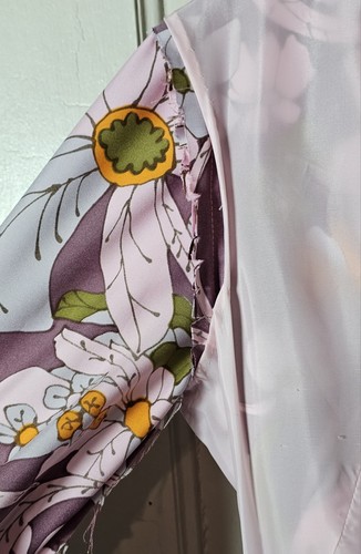 VTG Dress Chest- Kimono Hawaiian Print Burgundy Pink Snaps Ties Lined Prom - Picture 20 of 24