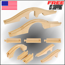 Wooden Train Track Expansion Set Bridges Straight Wood Train Track Railway 8 Pcs
