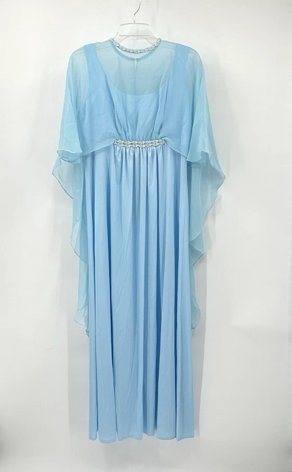 Maxi Vestido Vintage Años 60 EMMA DOMB Vestido Gasa Cuentas Capa Noche Fiesta Azul S M Foto 2 de 4