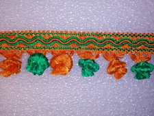 6 yards BALL FRINGE 2" ORANGE/GREEN Bright Upholstery Fabric Trim