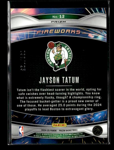 Jayson Tatum 2024-25 Panini Prizm Basketball Fireworks Blue Ice 038/125 [jm4 - Picture 2 of 2