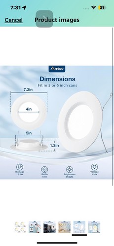 4 Pack 5/6 inch 5CCT LED Recessed Lighting, Dimmable, 12.5W=100W, 950LM, 2700... - Picture 2 of 8