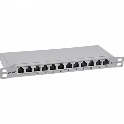 InLine  10 Zoll Patchfeld Cat.6A 0,5HE 12-fach lichtgrau RAL7035 mit Staubschutz