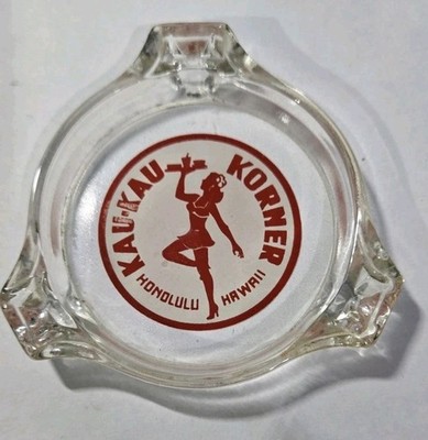 Vtg Kau Kau Korner Honolulu Hawaii Glass Ashtray
