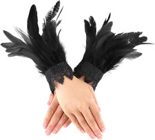 Women'S Feather Wrist Cuffs Floral Lace Wings Bracelets Black Gothic Mesh Wristb
