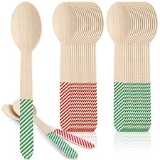 100 Pcs Hot Cocoa Bar Supplies Christmas Chocolate Wooden Disposable Striped