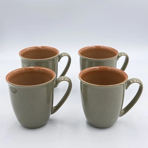 Denby-Langley Duets Set Of 4 Sage & Paprika Mugs Green Orange 12 oz EUC✨