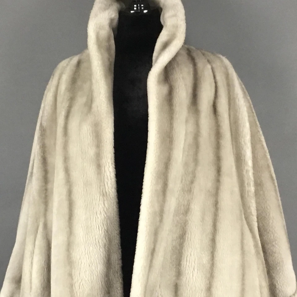 复古 The Wallace Co 人造漫威貂皮大衣女式大号灰色缎面衬里 50 年代 — 第 3/4 张图片