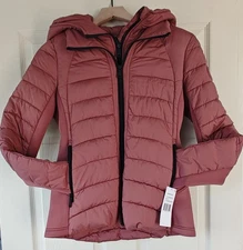 Bernardo XS EcoPlume Puffer Coat Pink Dusty Rose Brown Packable Removable Hood