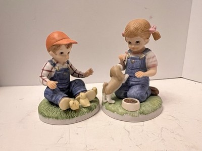 1987 Lefton The Christopher Collection Boy with Chicks 06375 Country Charms