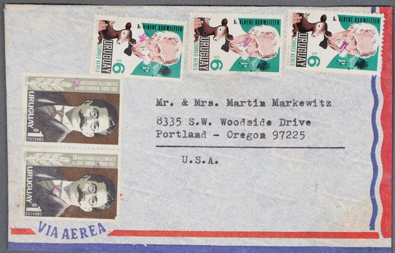 MayfairStamps Uruguay Pair Jose Enrique Rodo Writer to Porland OR Air Mail Cover