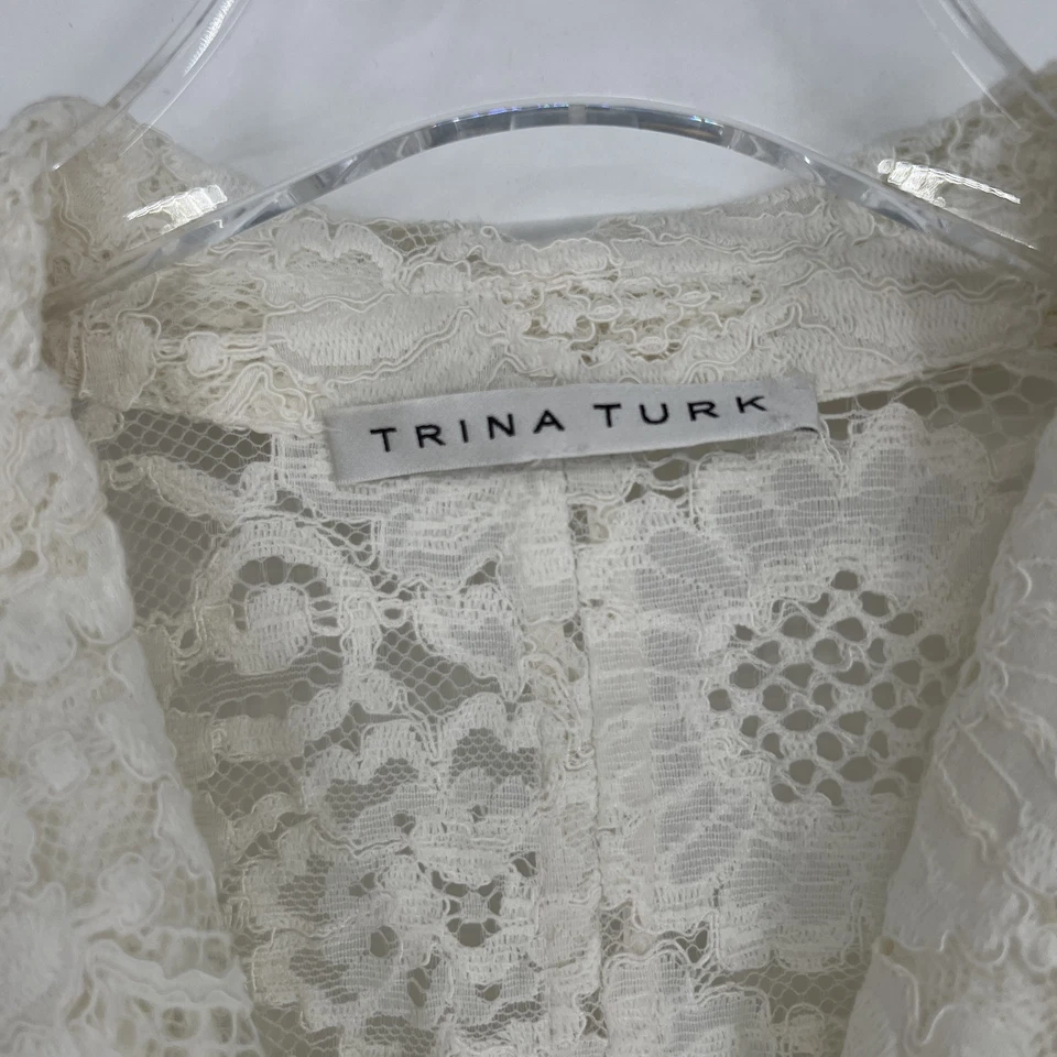 Blazer Trina Turk Mujer Pequeño Marfil Blanco Encaje Floral Transparente Elegante Elegante Foto 2 de 4