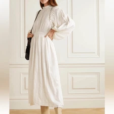Isabel Marant etoile Jaena White Embroidered Smocked Maxi Dress| Size 8
