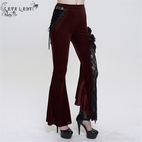 Eva Lady Women Black Gothic Vintage Lace Flower Long Flared Trousers Slim Pants - Picture 18 of 28