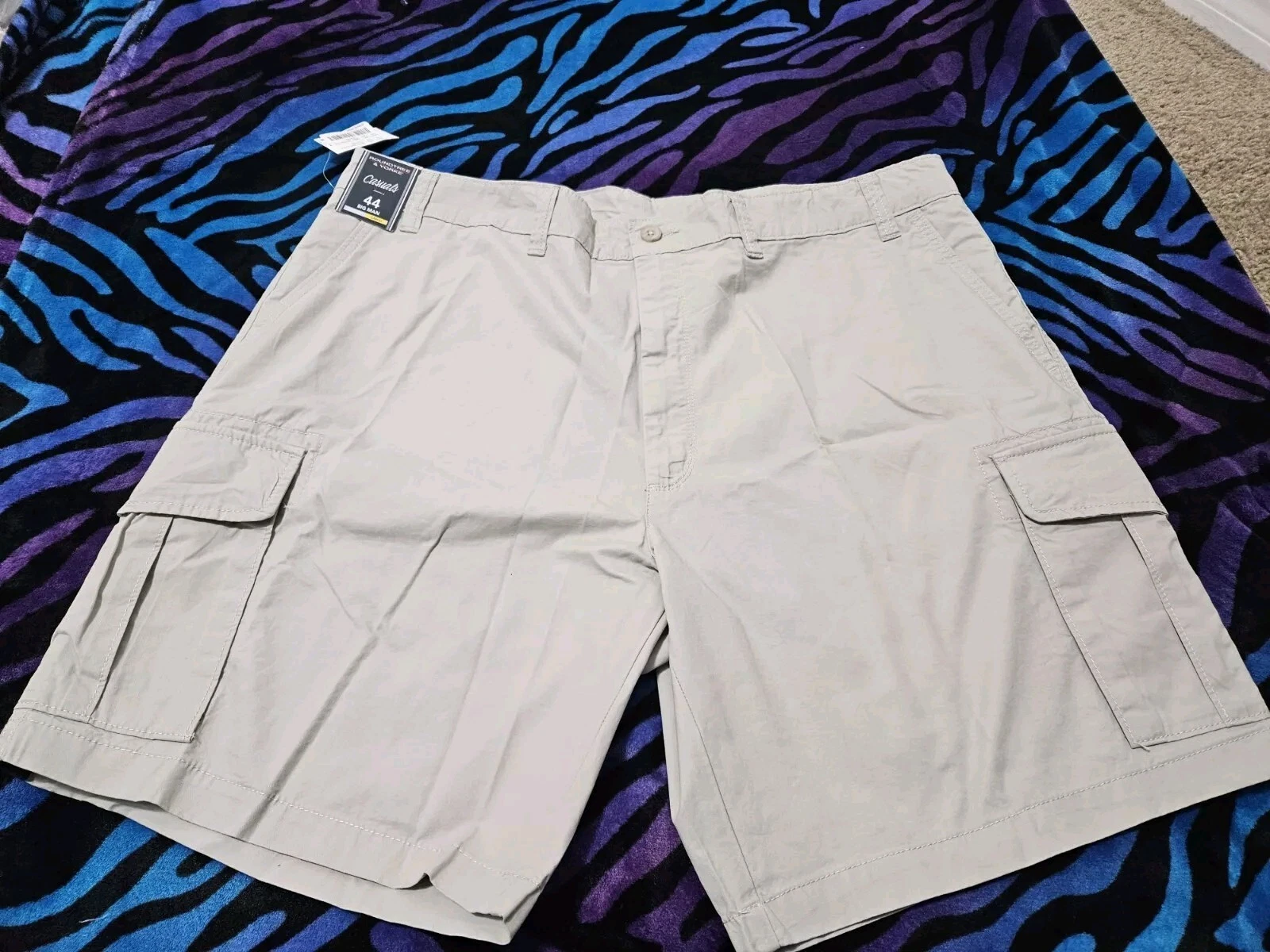 ROUNDTREE & YORKE, MEN'S NEW BEIGE COTTON BL FLAT FRONT CARGO SHORTS, SIZE 44
