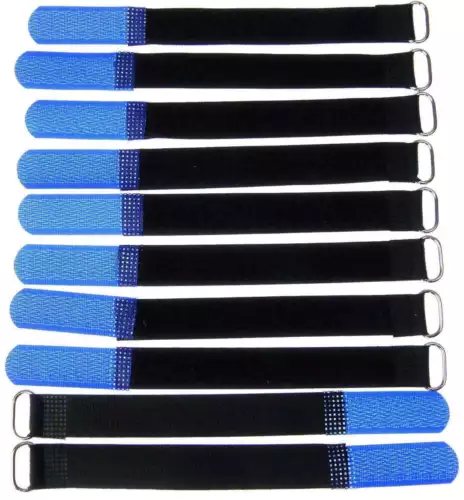 10 x Klettband Kabelbinder 16 cm x 16 mm blau Klettbänder Kabelklett Metallöse 