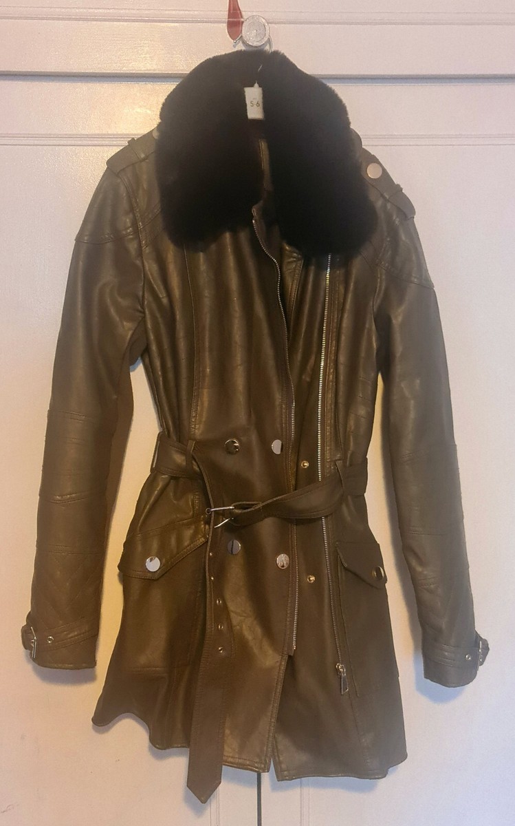 River Island Biker Coat In Khaki Size 12 New UK
