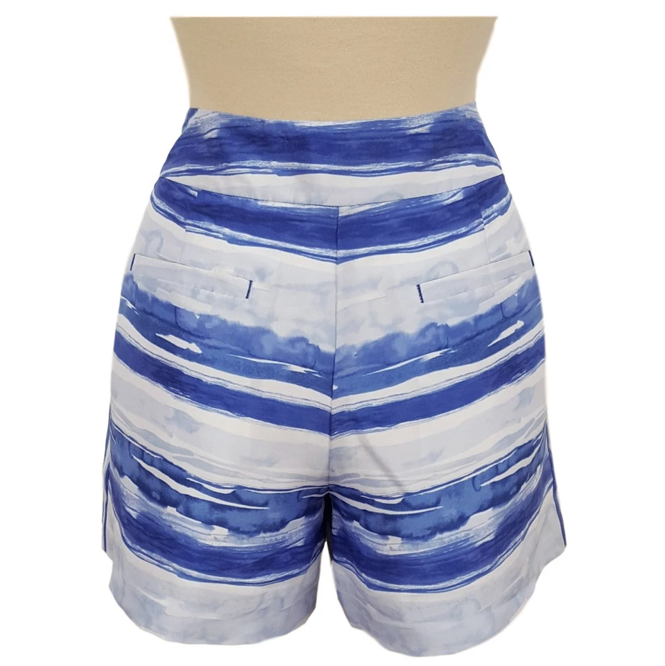 NUEVO CON ETIQUETAS TOMMY BAHAMA 100% Seda Azul Blanco Acuarela Rayas Pantalones Cortos Para Mujer 6 Foto 2 de 3
