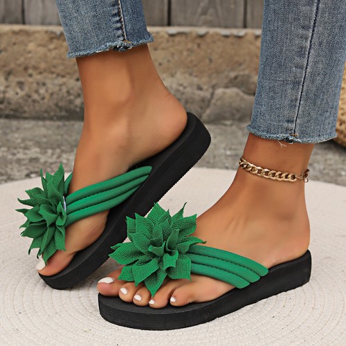 Chanclas con flores para mujer Sandalias Plataforma Tacón plano Zapatos de playa Verano - Imagen 28 de 29