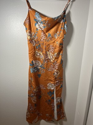 *NWT* Tsher Womens Size M Floral Print Satin Dress Boho Hippie Chic Satin