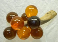 MCM Acrylic Lucite Grape Cluster on Wood Stem Amber Brown Mid Century Retro Vtg