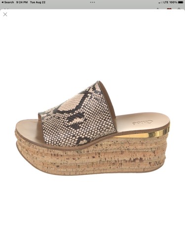 CHLOE Leather Serpent-Print Wedge Slides - Size 7, Euro 37- Excellent Condition