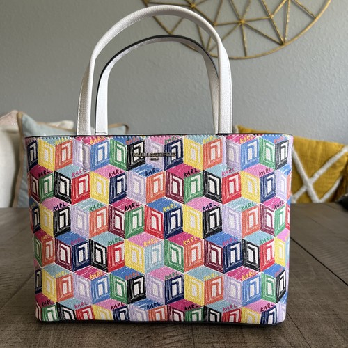 Karl Lagerfeld Paris Logo Crossbody Tote Multicolor White Bag MSRP 198$$