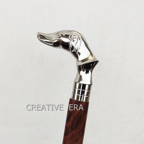 Bastone da passeggio in legno antico manico ottone cane design canna vittoriana vintage - Foto 6 di 8