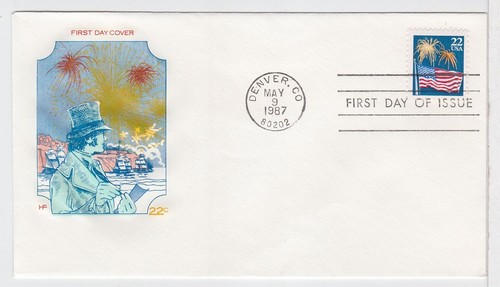 TurtlesTradingPost- Flag & Fireworks 1987 #2276- Farnam Cachet FDC