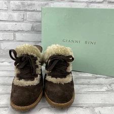 Gianni Bini Stowe 204 Leather Heeled Mule Clogs Brown Size 7M Fudge Brown