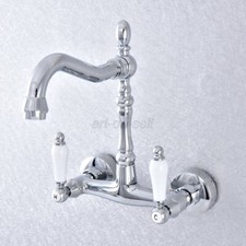 Chrome Wall Mount Bathroom Kitchen Sink Swivel Mixer Tap Vanity Basin Faucet