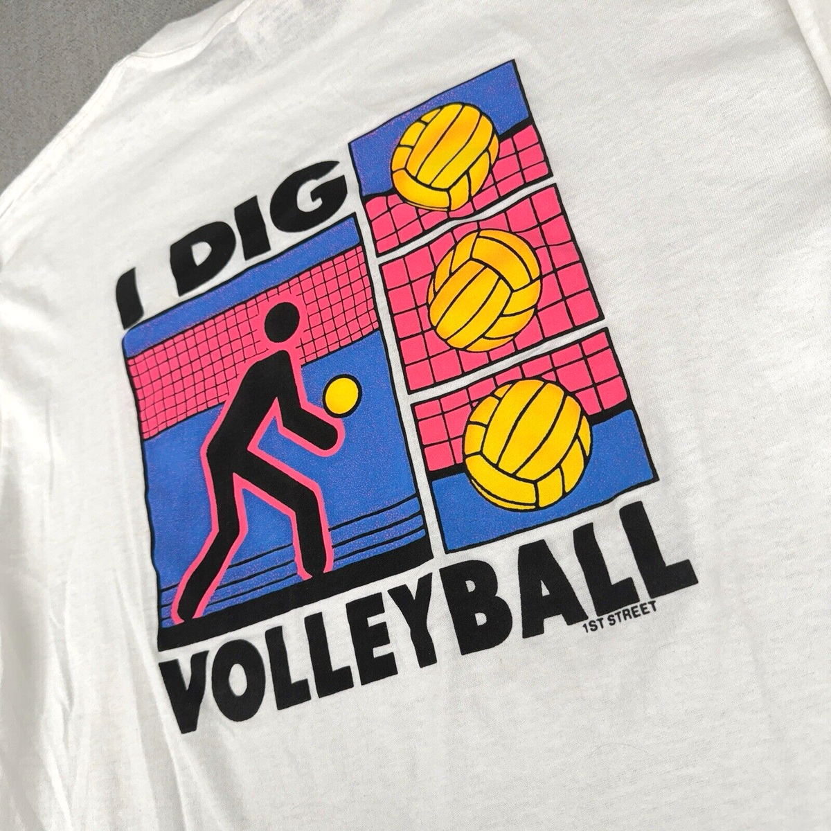 90's I Dig Beach Volleyball L/S Shirt XL White Single Stitch