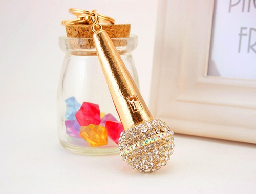 Microphone Mike Rhinestone Crystal Keychain Car Key Pendant Keyring Chain Ring - Bild 5 von 6