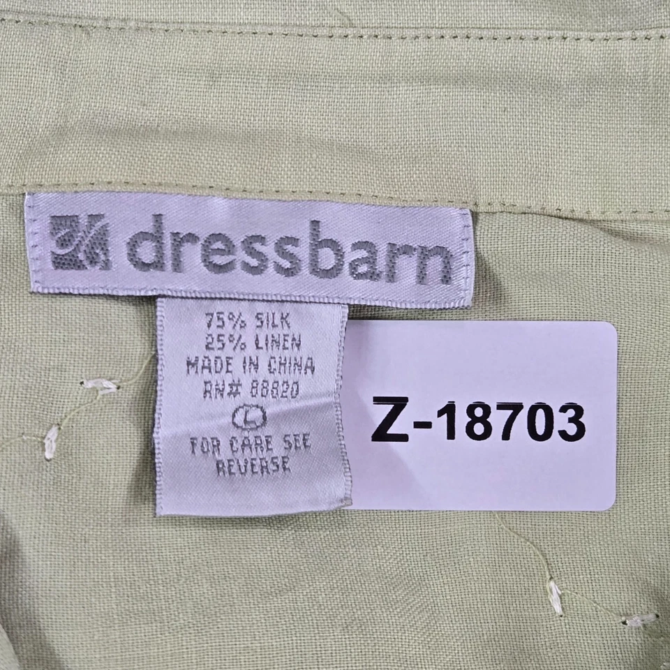 Dressbarn Mujer Abotonada L Verde Floral Seda Lino Cuello Botón Cuello Frontal Foto 2 de 4