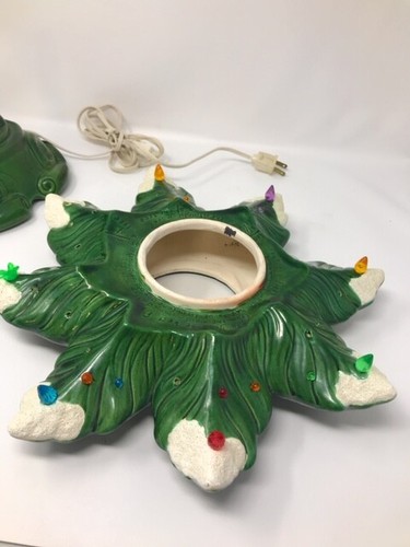 VINTAGE ATLANTIC MOLD LIGHTED FLOCKED CERAMIC CHRISTMAS TREE RED STAR 21.5 " - Picture 10 of 11